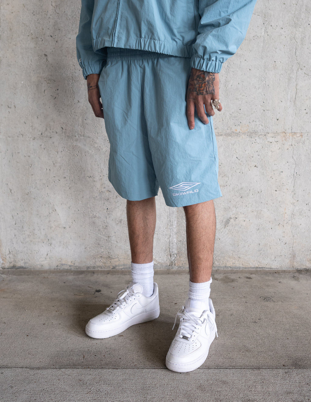 Skiiwrld Nylon Logo Shorts (Baby Blue)